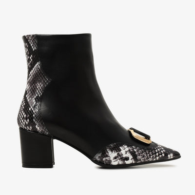 The Arezzo Black & White Leather Block Heel Women Boot