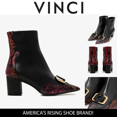 The Arezzo Black & Fuchsia Leather Block Heel Women Boot