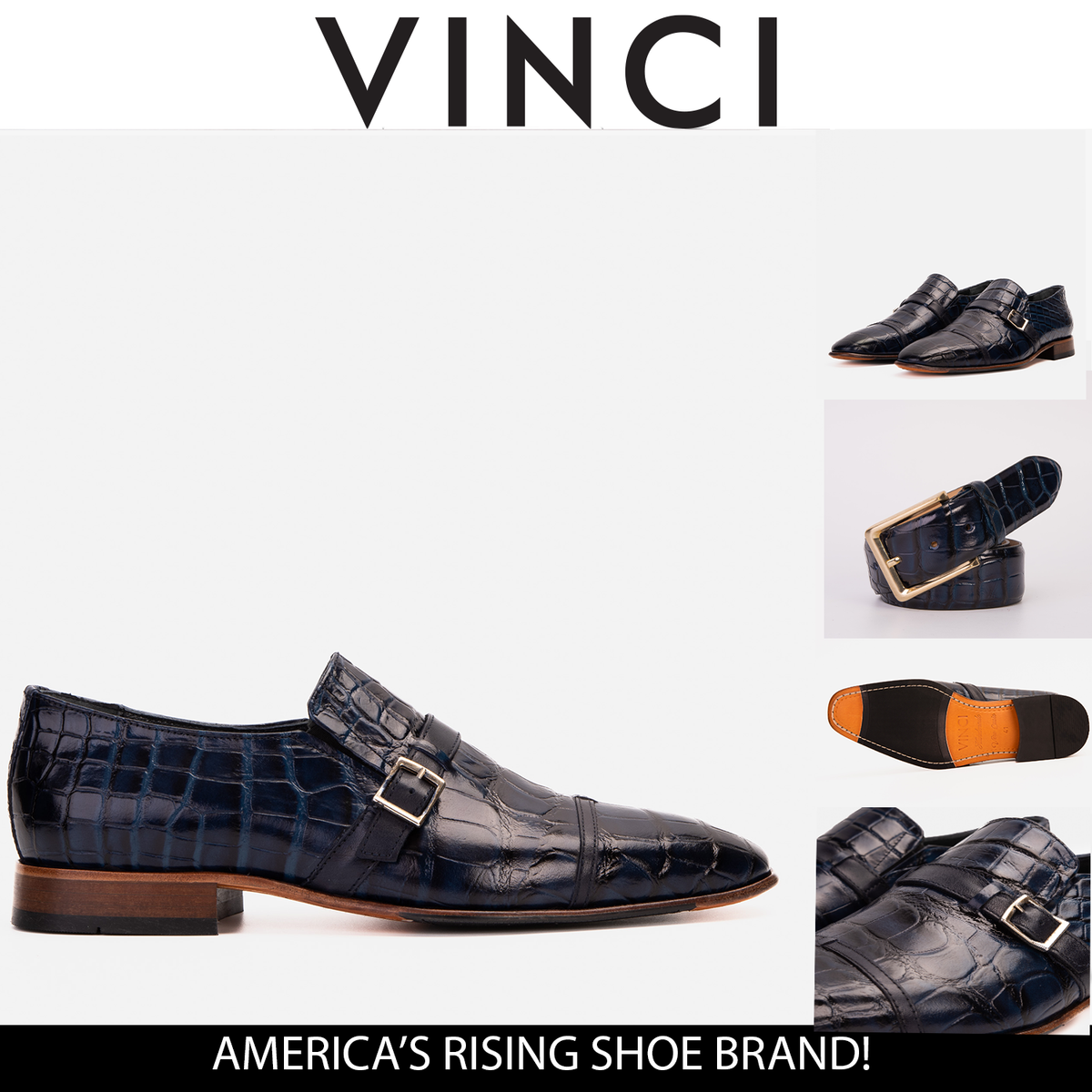 Vinci Leather The Strat Single Monk Strap Cap Toe Navy Leather Handmade Men Shoe – product view 9