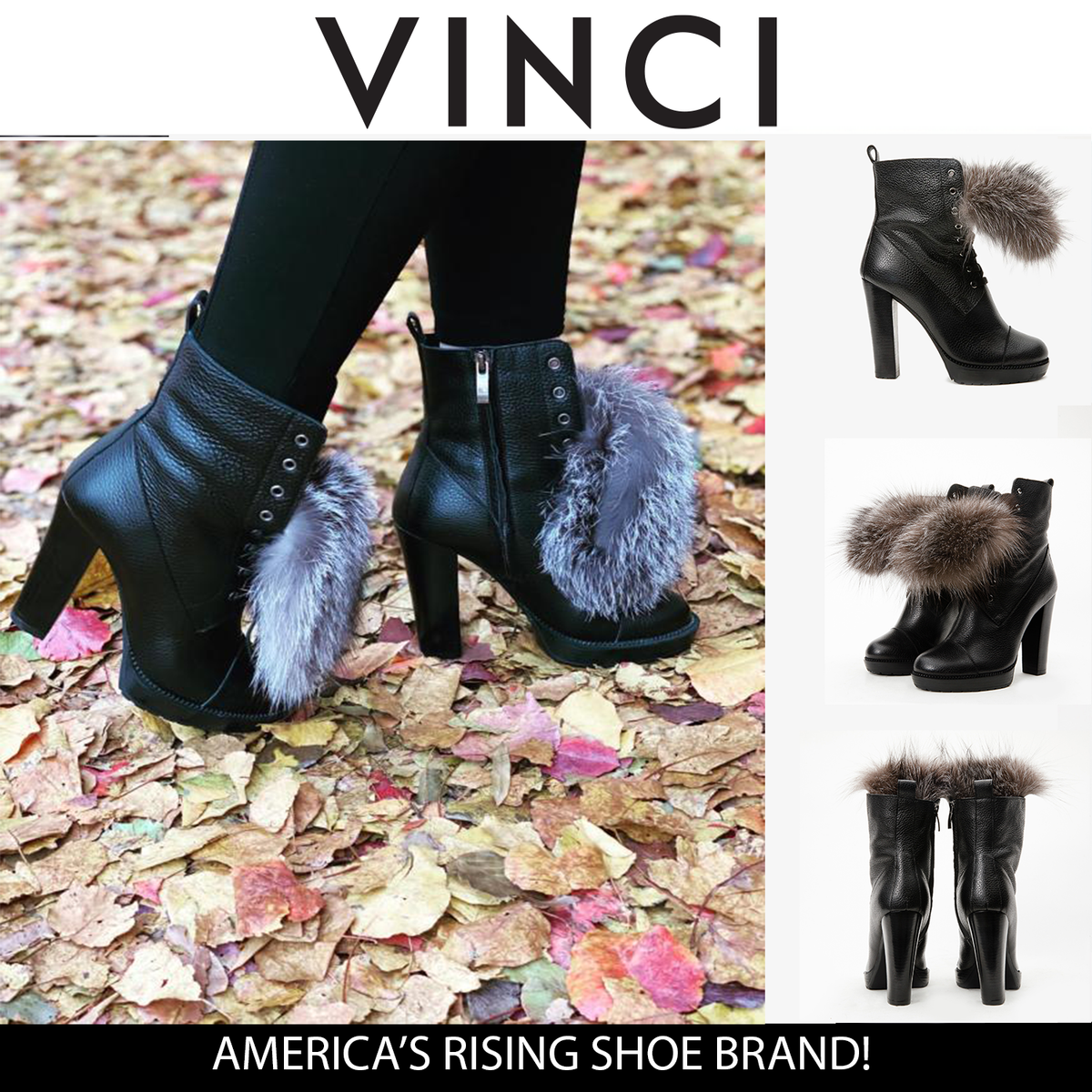 Vinci Leather The Melo Black Leather Natural Fur Mid Calf Platform Heel Women Boot – product view 7