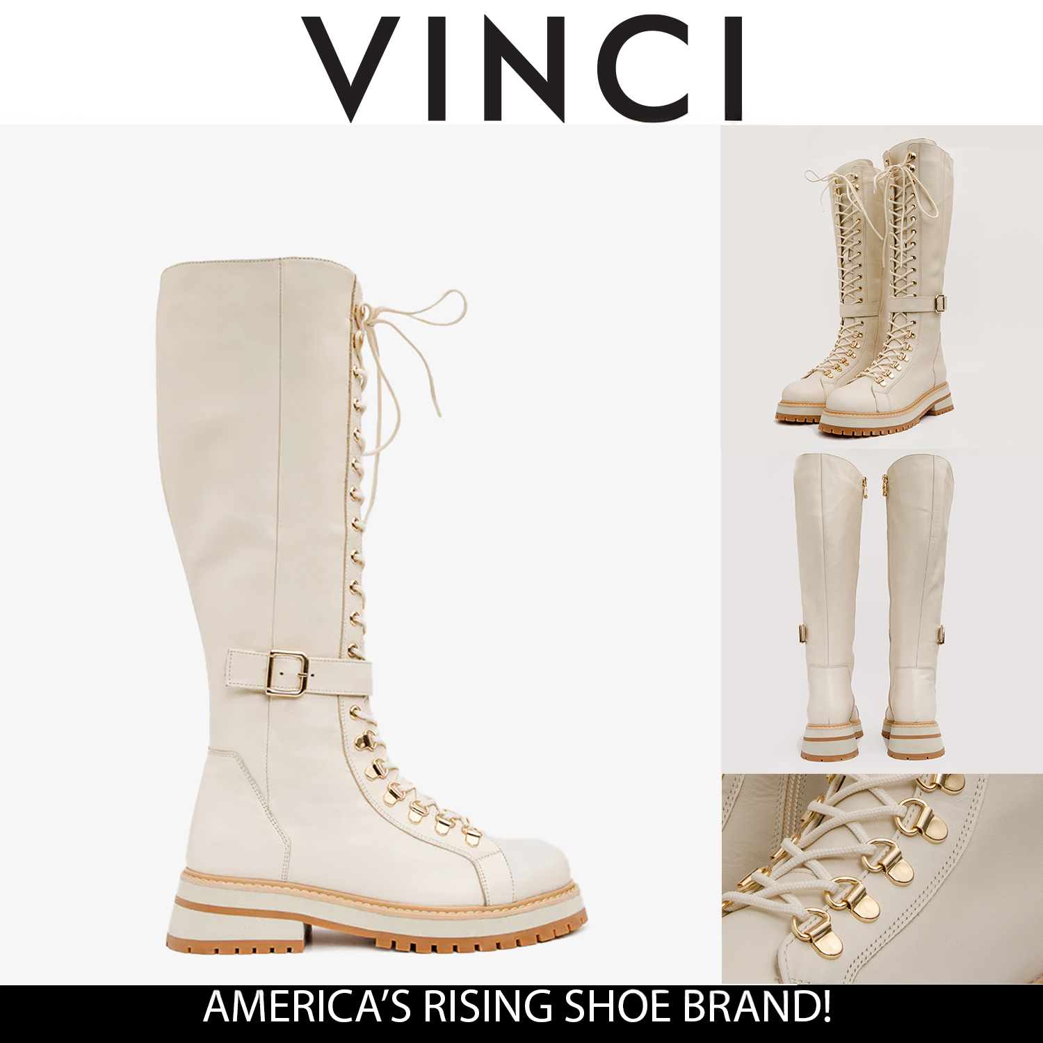The Istinye Cream Leather Knee High Lace-Up Women Boot Limited Edition