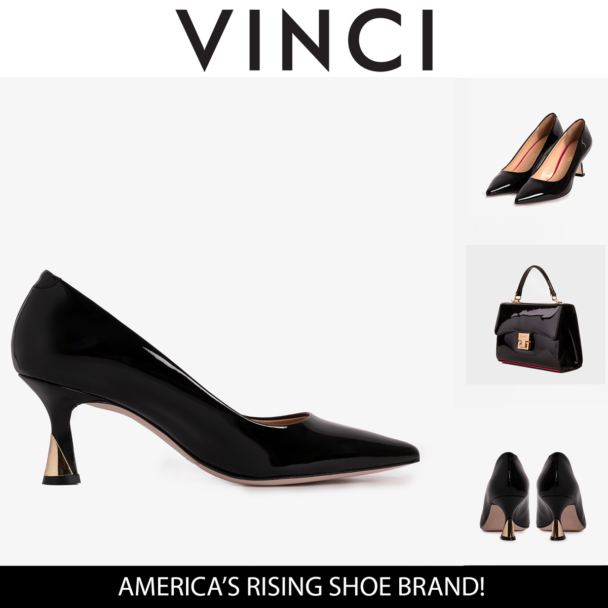 Vinci Leather The Brunello Black Patent Leather Pump Women Shoe – product view 15