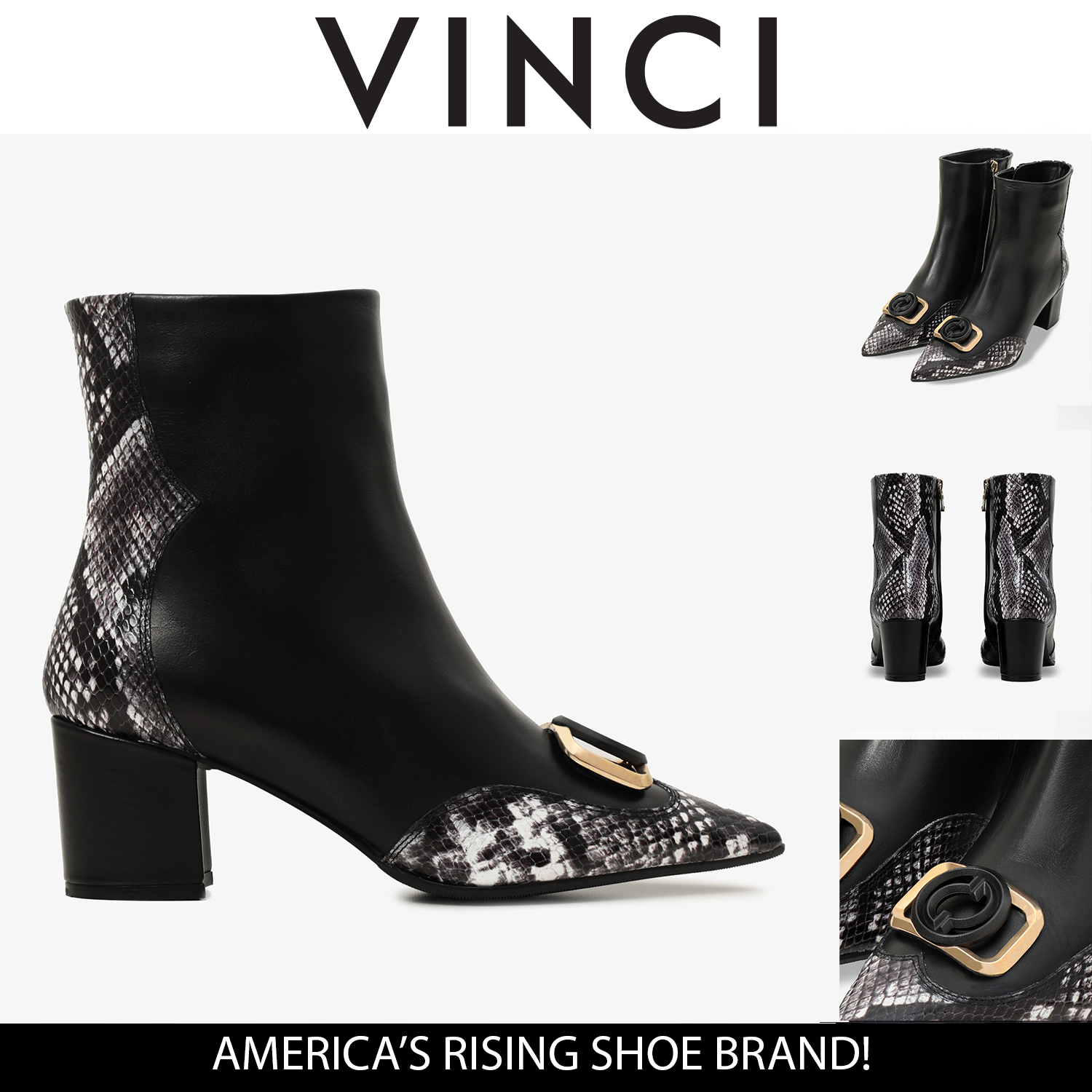 The Arezzo Black & White Leather Block Heel Women Boot