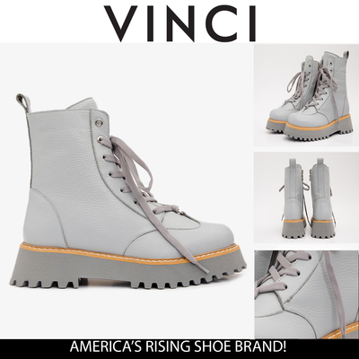 The Yildiz Gray Leather Lace-Up Ankle Women Boot With a Side Zipper