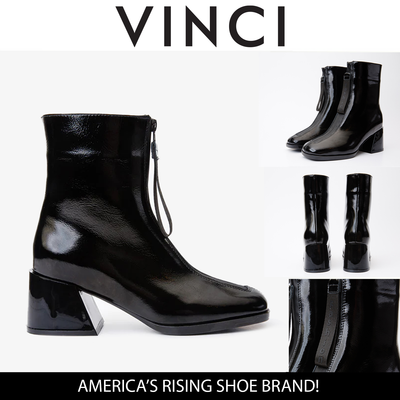 The Tackle Black Patent Leather Block Heel Women Boot