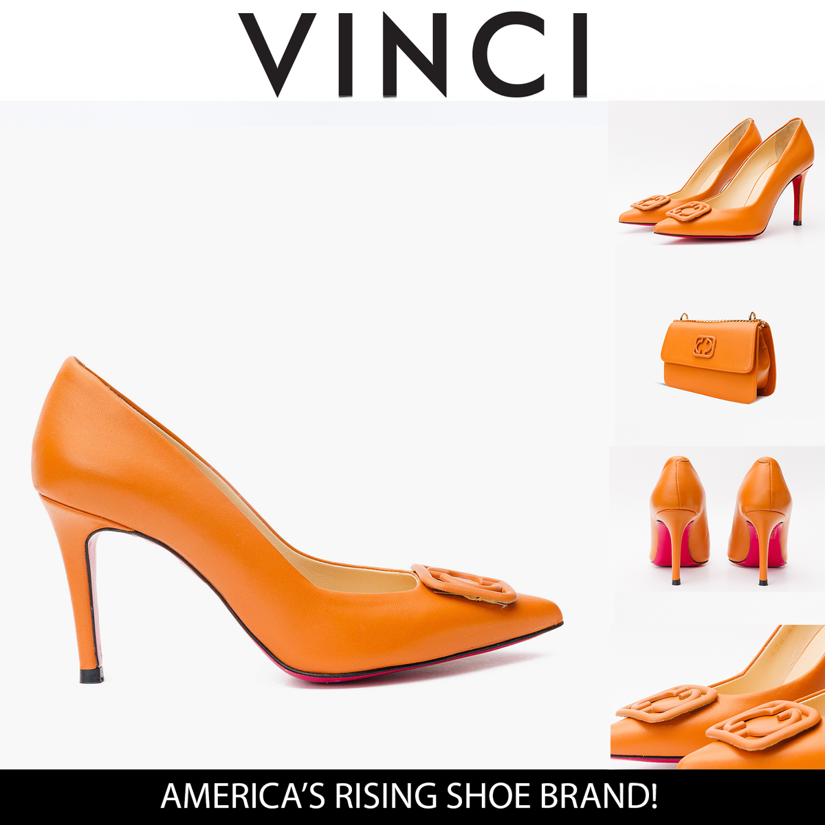 Vinci Leather The Maneadero Orange Leather Pump Fuchsia Sole Women Shoe – product view 5