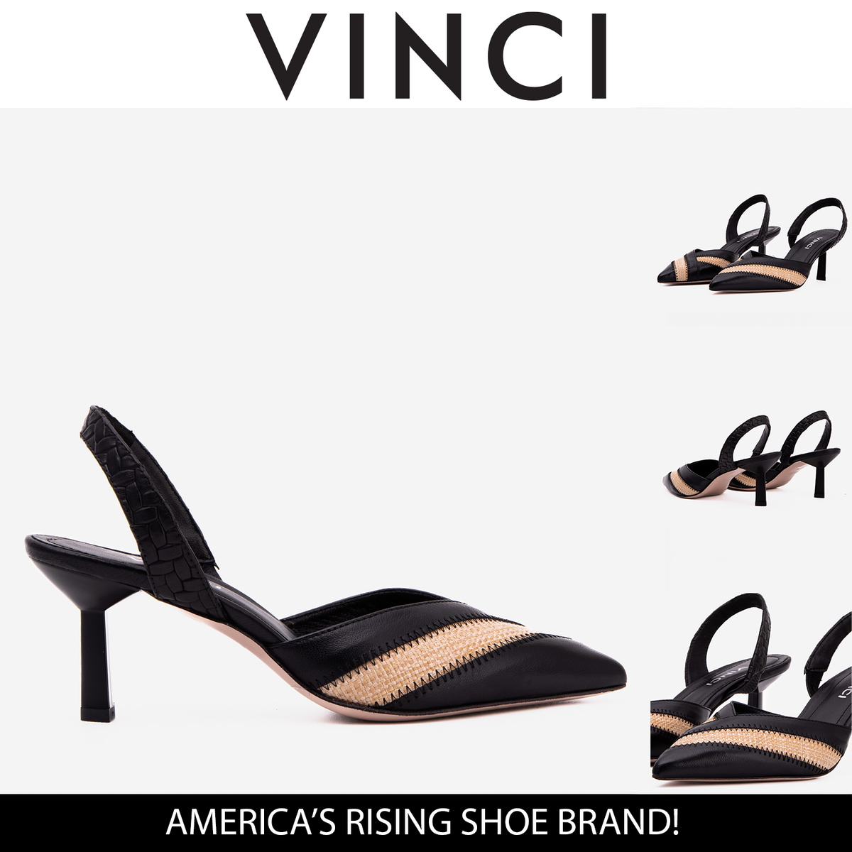 Vinci Leather The Riviera Black & Raffia Slingback Women  Sandal – product view 7