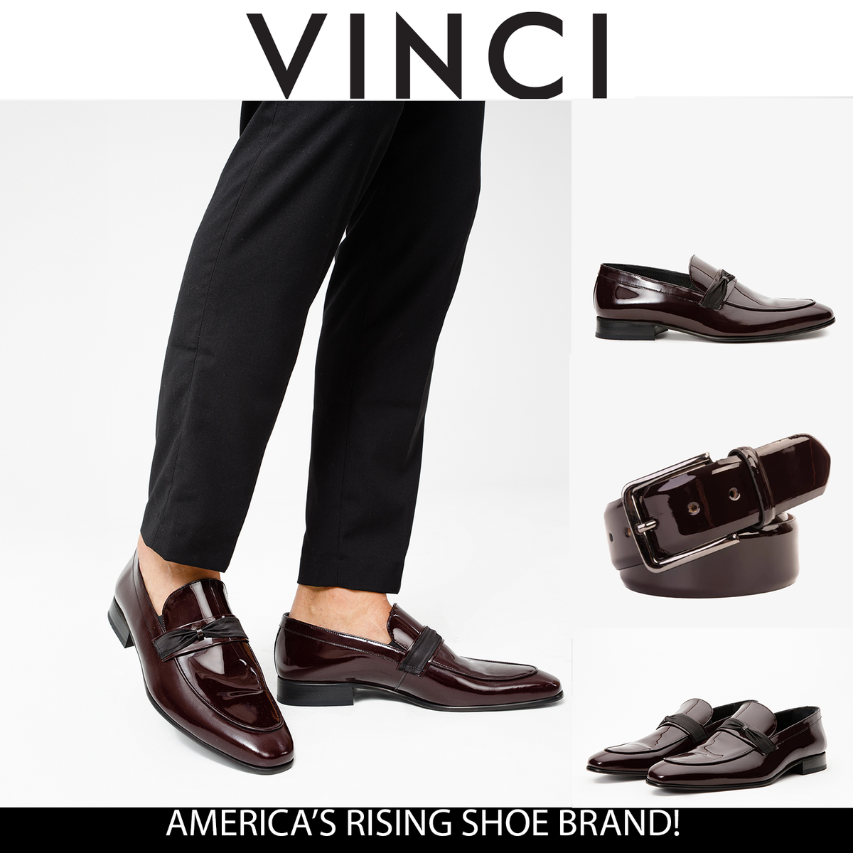 Vinci Leather The Dodoma Burgundy Patent Leather Loafer Men Shoe – product view 3