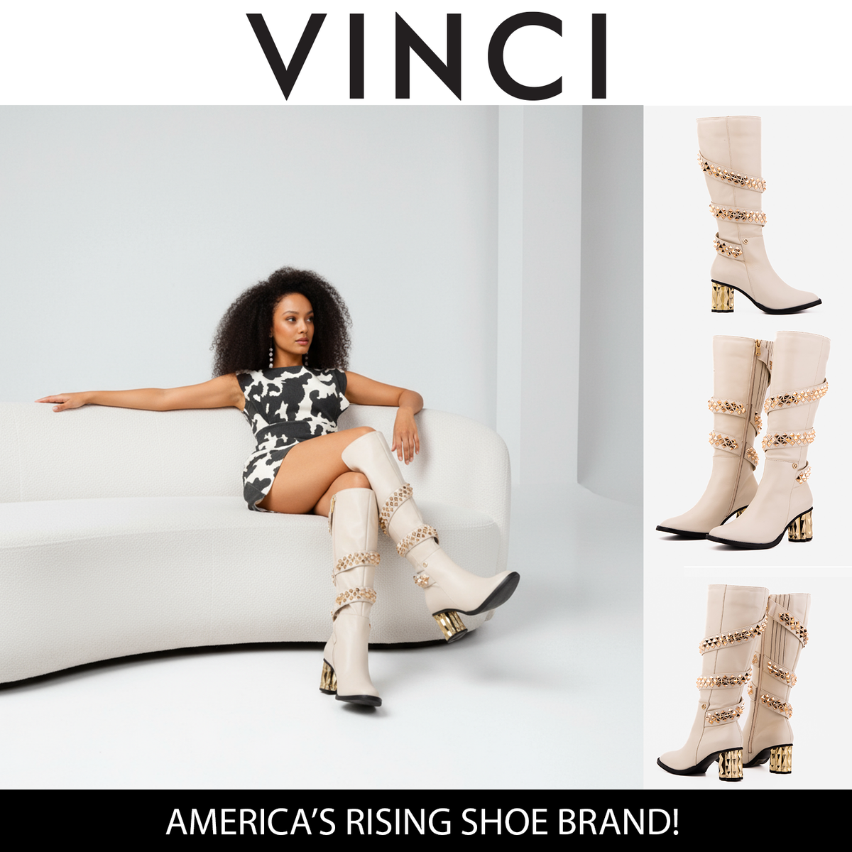 Vinci Leather The Gladiator Cream Leather Knee High Women Boot – product view 9
