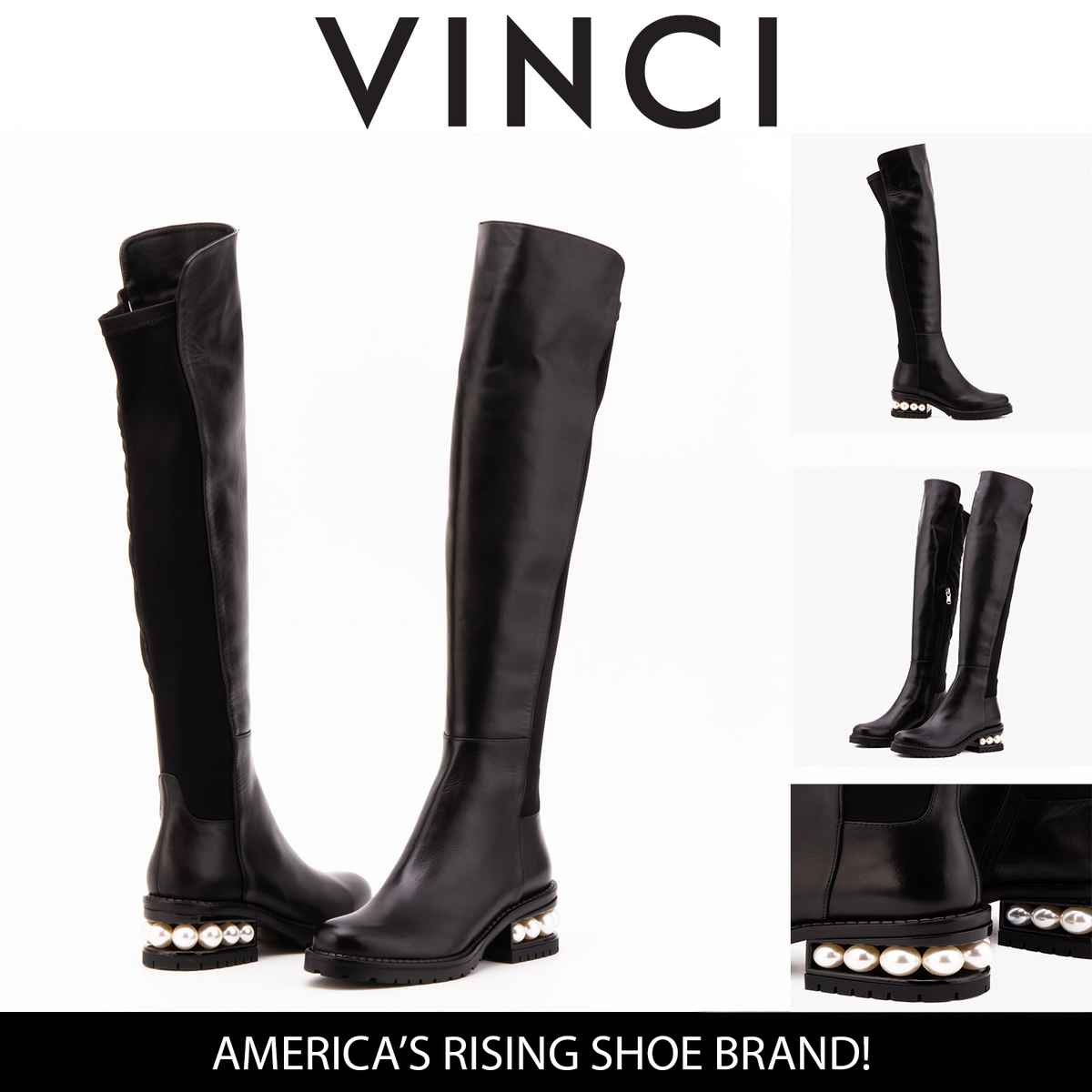 Vinci Leather The Valeria Pearl Heel Knee-High Women Black Leather Boot – product view 12