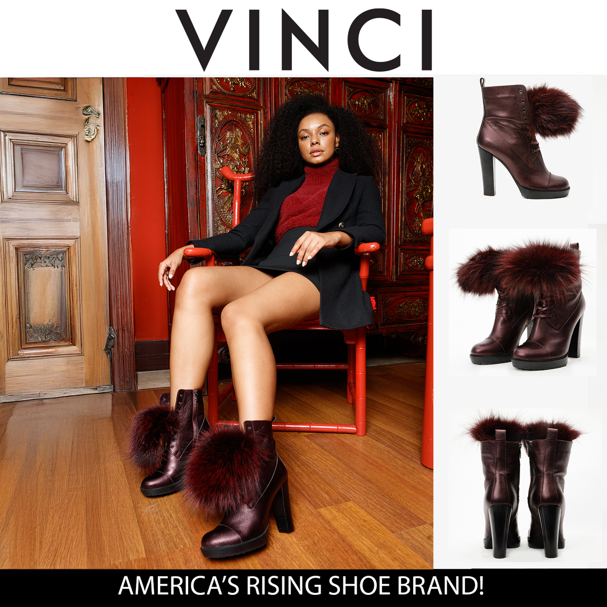 Vinci Leather The Melo Burgundy Leather Natural Mid Calf Platform Heel Women Boot – product view 18