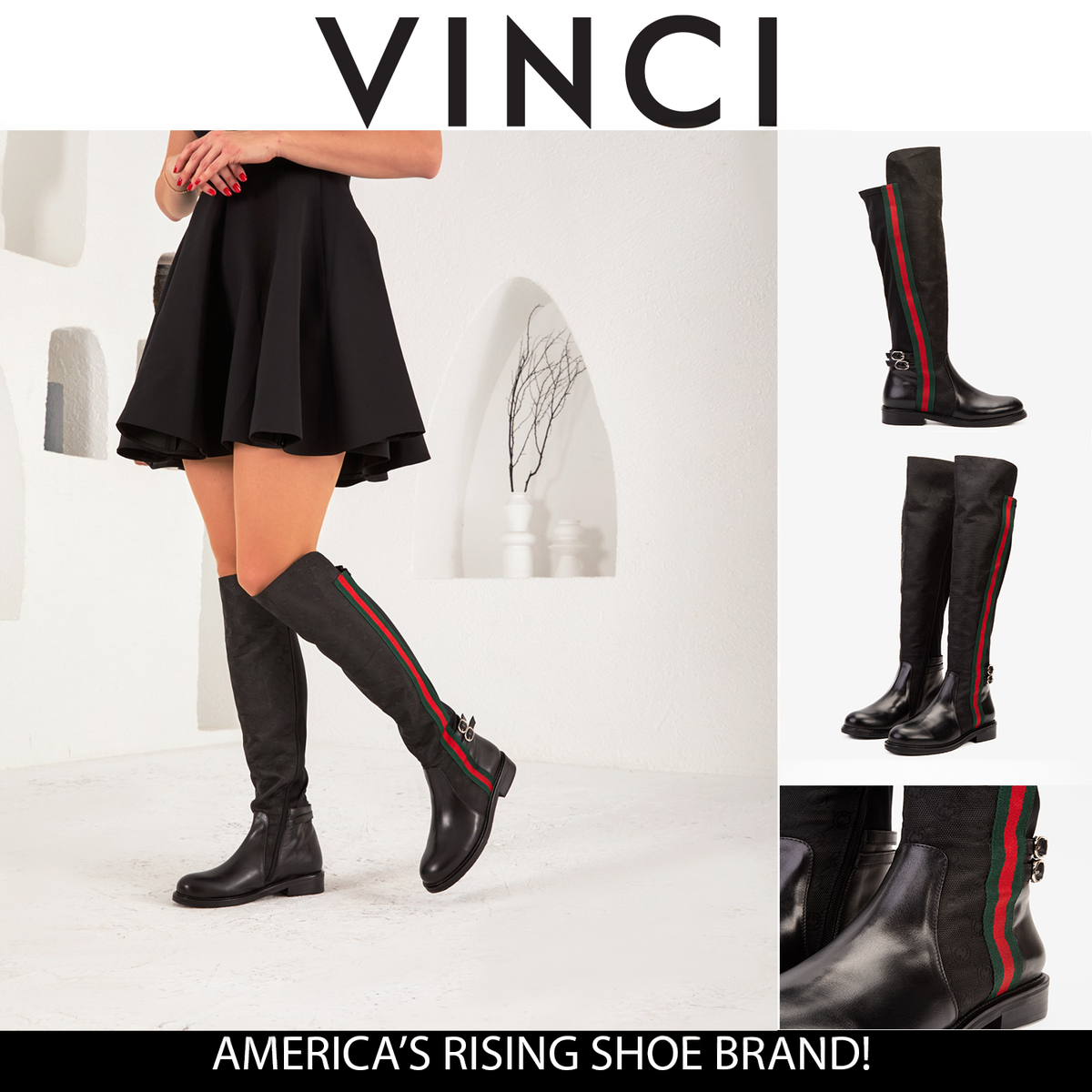 Vinci Leather The Gallant Black Leather Knee-High Boot – product view 6