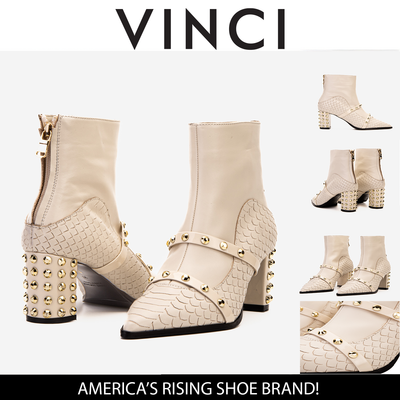 The Valentina Cream Leather Block Heel Women Boot