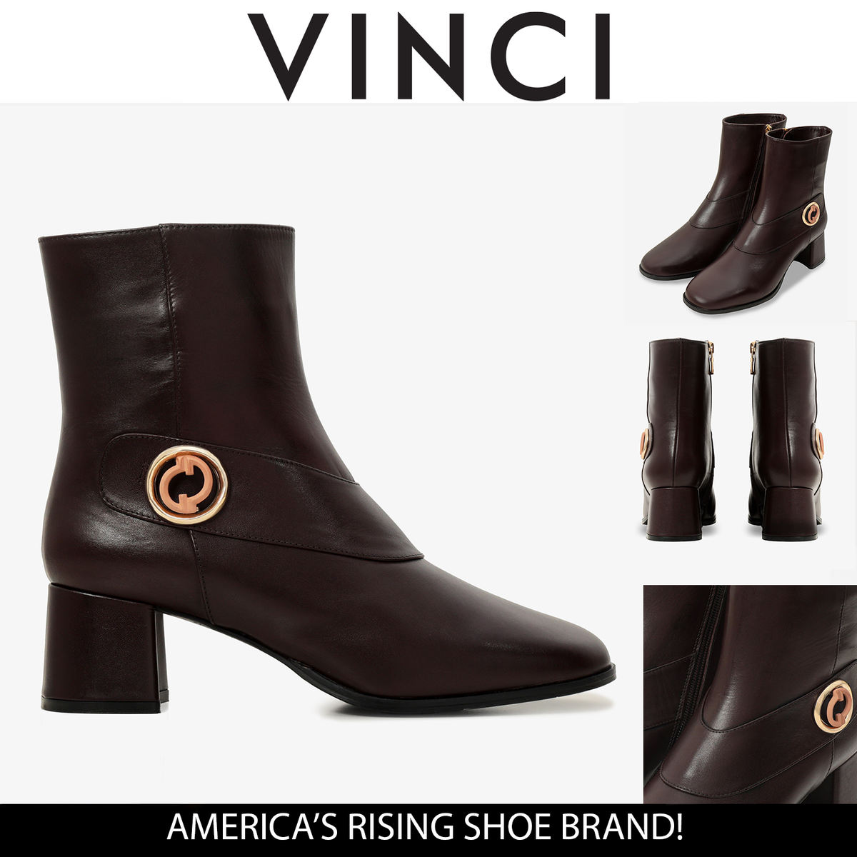 Vinci Leather The Windsor Brown Leather Block Heel Women Boot – product view 6