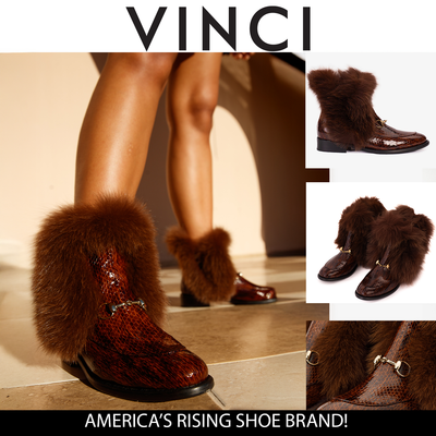 The Izmir Brown Patent Leather Natural Fur Mid Calf Women Boot