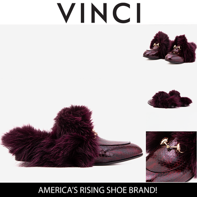 Vinci Leather The Izmir Burgundy  Patent Leather Natural Fur Women Slipper