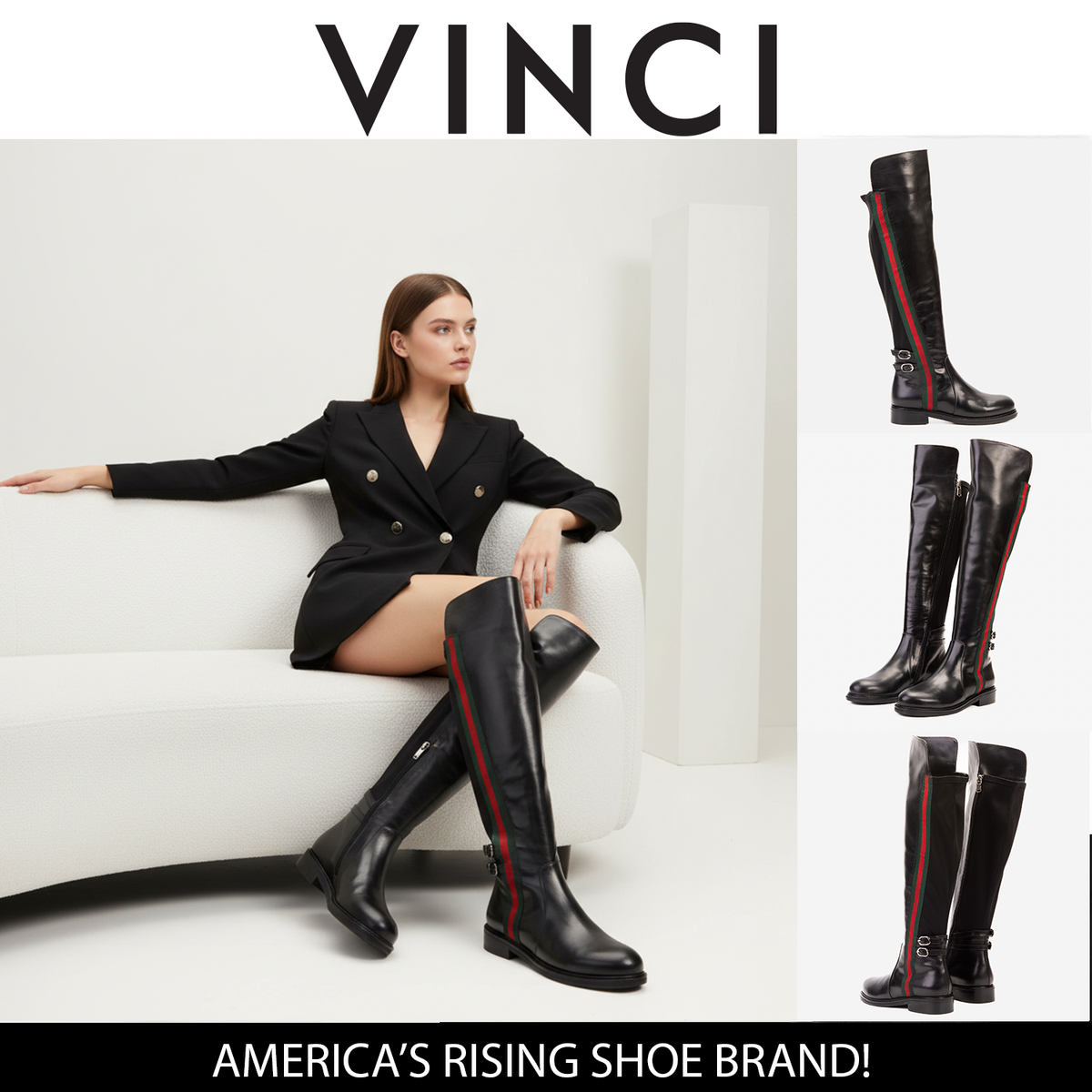 Vinci Leather The Manhattan Luxe Black Leather Knee - High Boot – product view 7