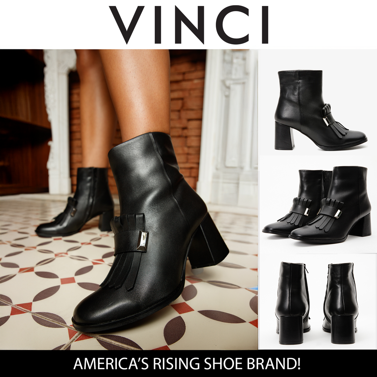 Vinci Leather The Luksor Black Leather Block Heel Women Boot – product view 6