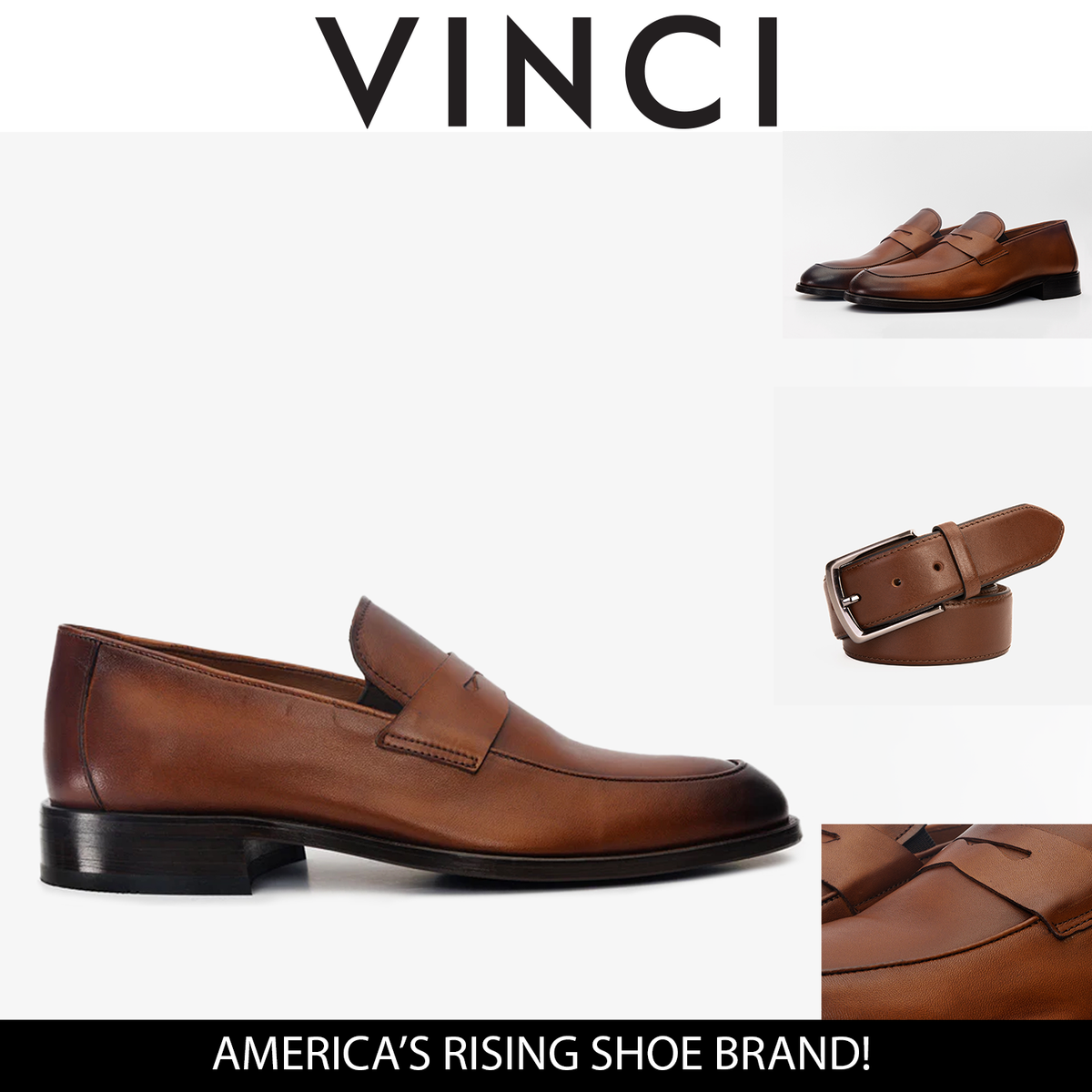 Vinci Leather The Marinka Tan Leather Shoe Penny Loafer Men Shoe – product view 4