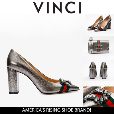 The Afega Silver Leather Block Heel Pump Women Shoe