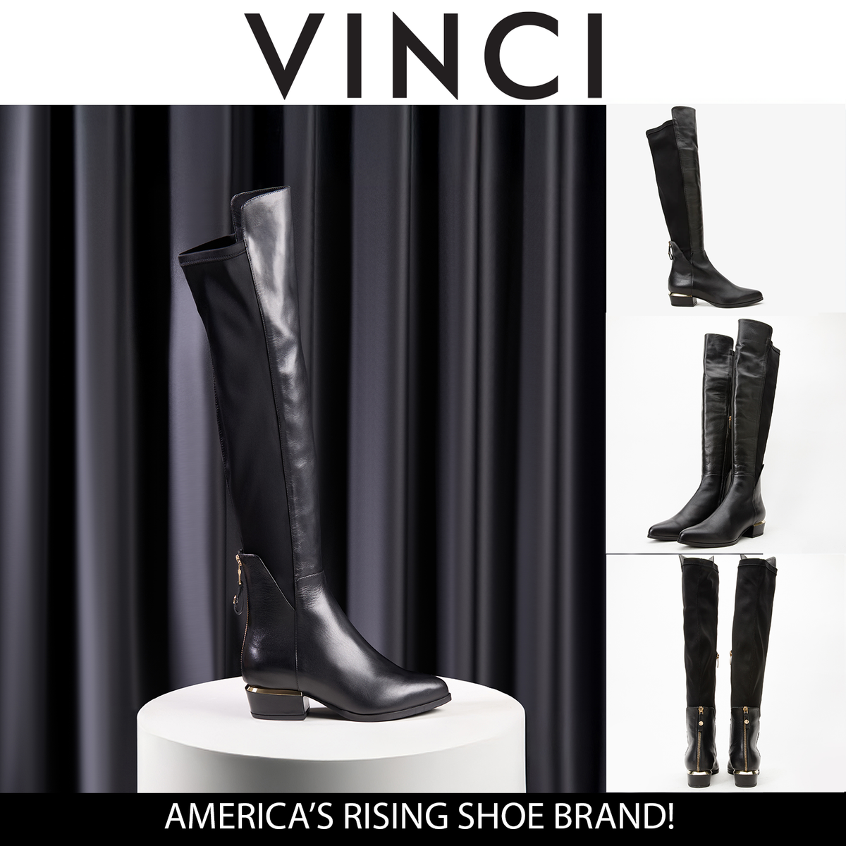 Vinci Leather The Fairoks Black Leather Pointy Toe Knee High Women Boot – product view 7