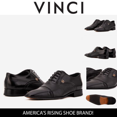 Vinci Leather The Rockwell Handmade Black Leather Cap Toe Men Oxford Shoe – product view 3