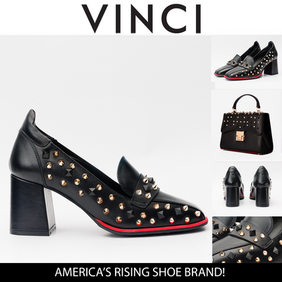 Vinci Leather The Infanta Black Spike Leather Block Heel Pump Women Shoe – product view 5