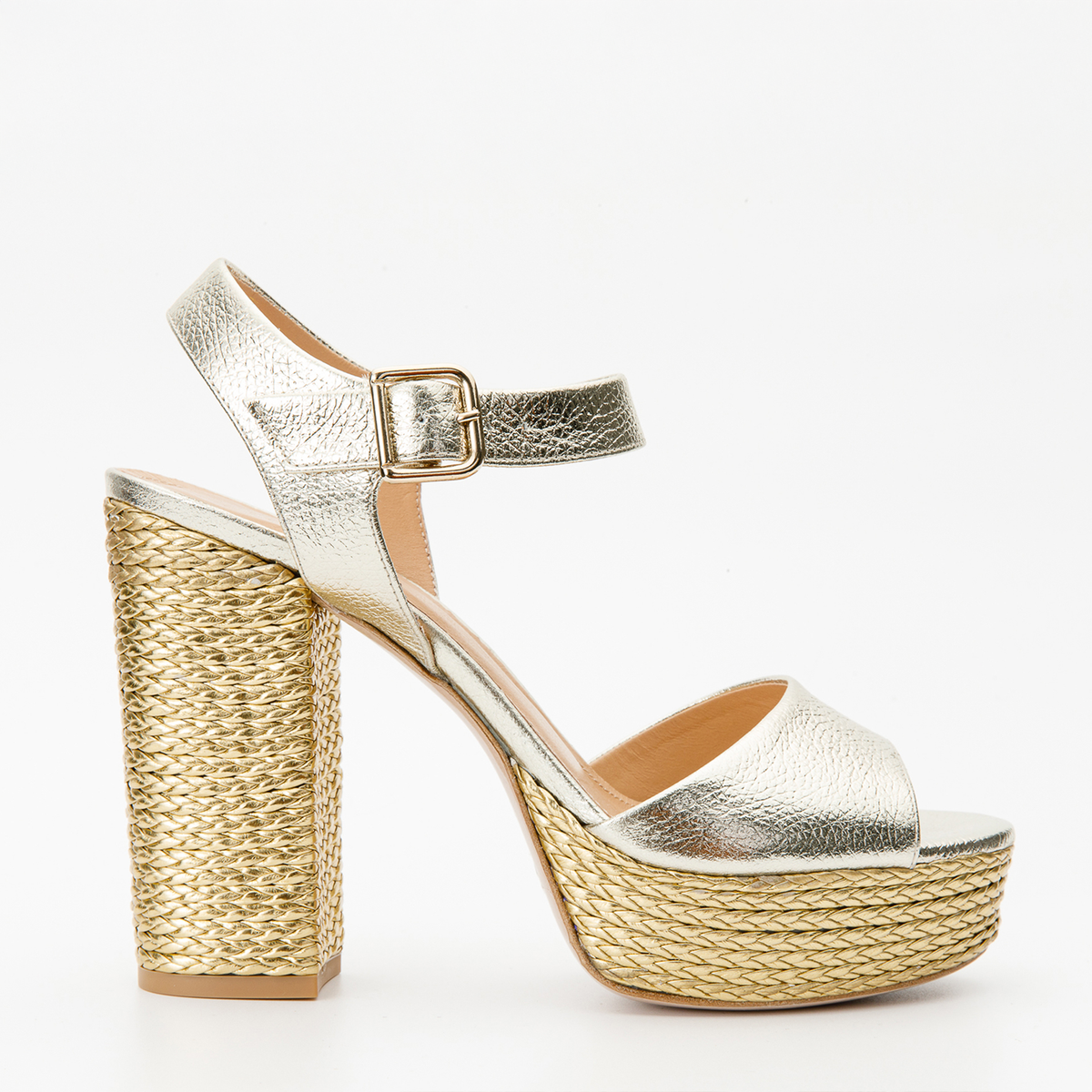 Vinci Leather The Tampico Platform Heel Gold Leather Women Sandal – product view 1
