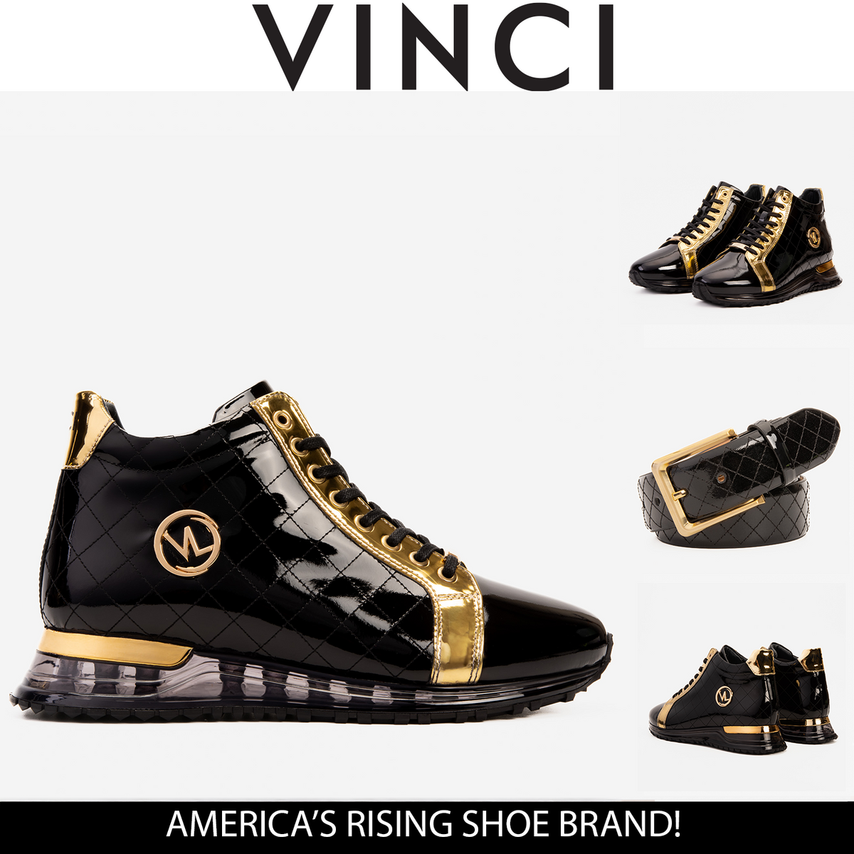 Vinci Leather The Prestige Black & Gold  Limited Edition  High-Top Men Sneaker – product view 4