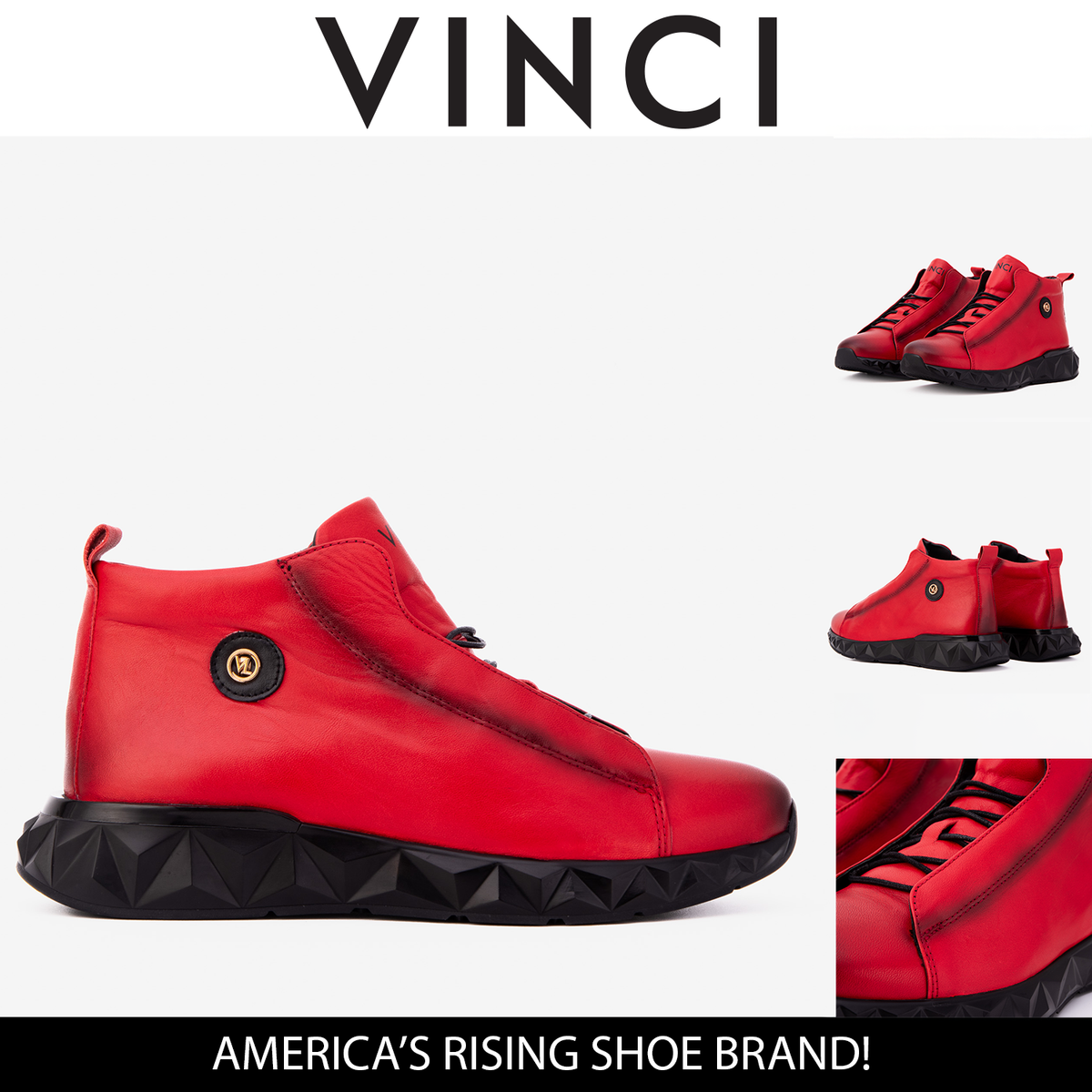 Vinci Leather The Vertex Red Leather Men's Sneaker – product view 9