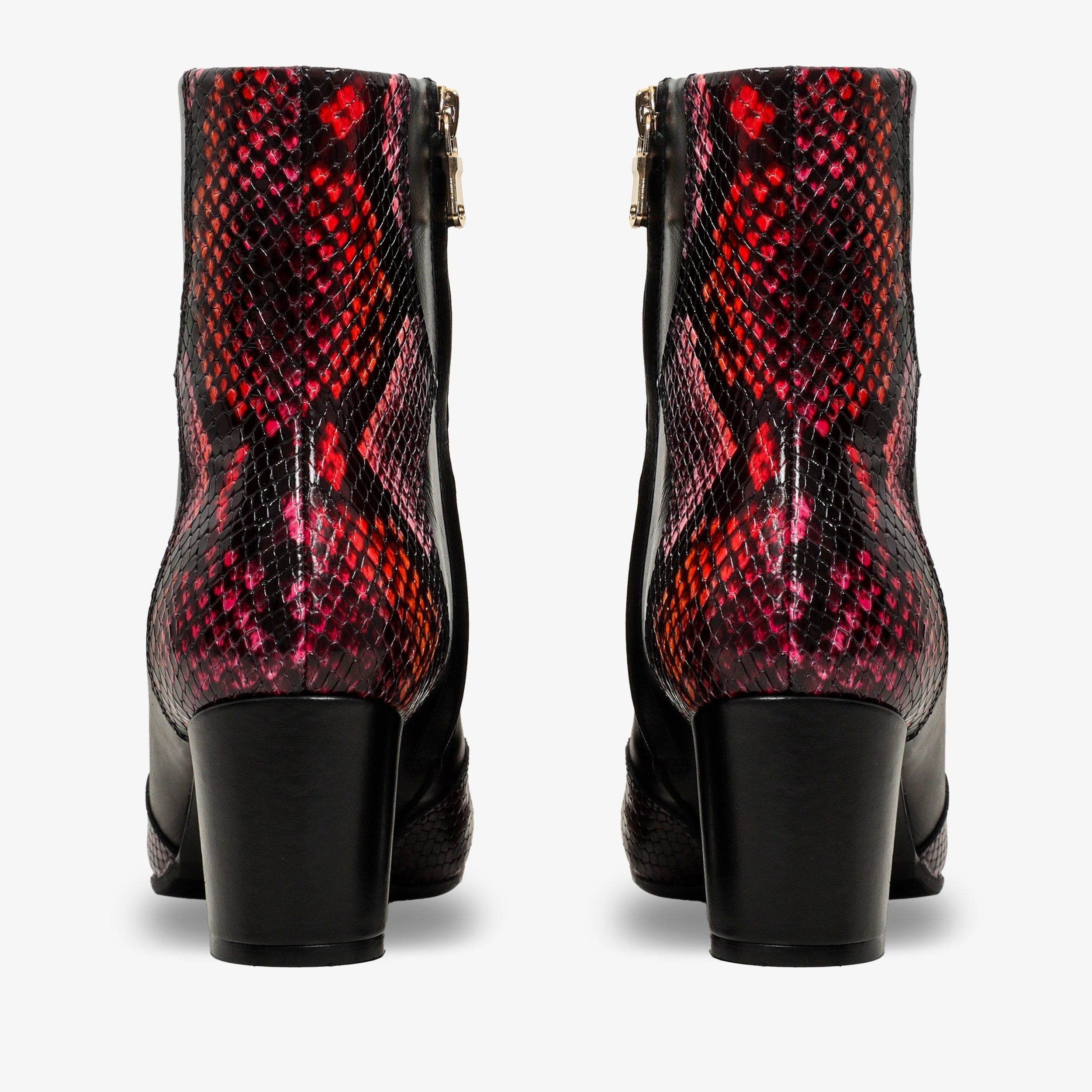 The Arezzo Black & Fuchsia Leather Block Heel Women Boot