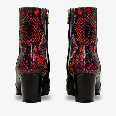 The Arezzo Black & Fuchsia Leather Block Heel Women Boot