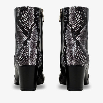 The Arezzo Black & White Leather Block Heel Women Boot