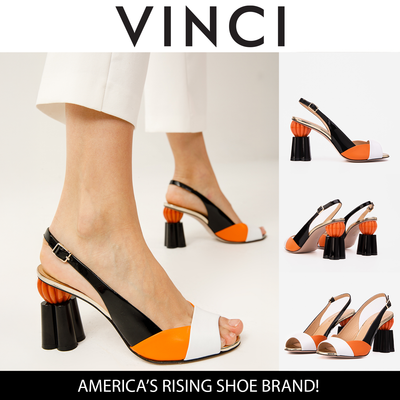 The Rize White & Orange Pumpkin Heel Leather Women Sandal