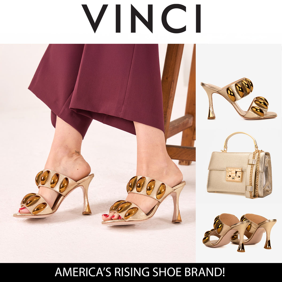 Vinci Leather The Eclipse Gold Leather Women Sandal – product view 7
