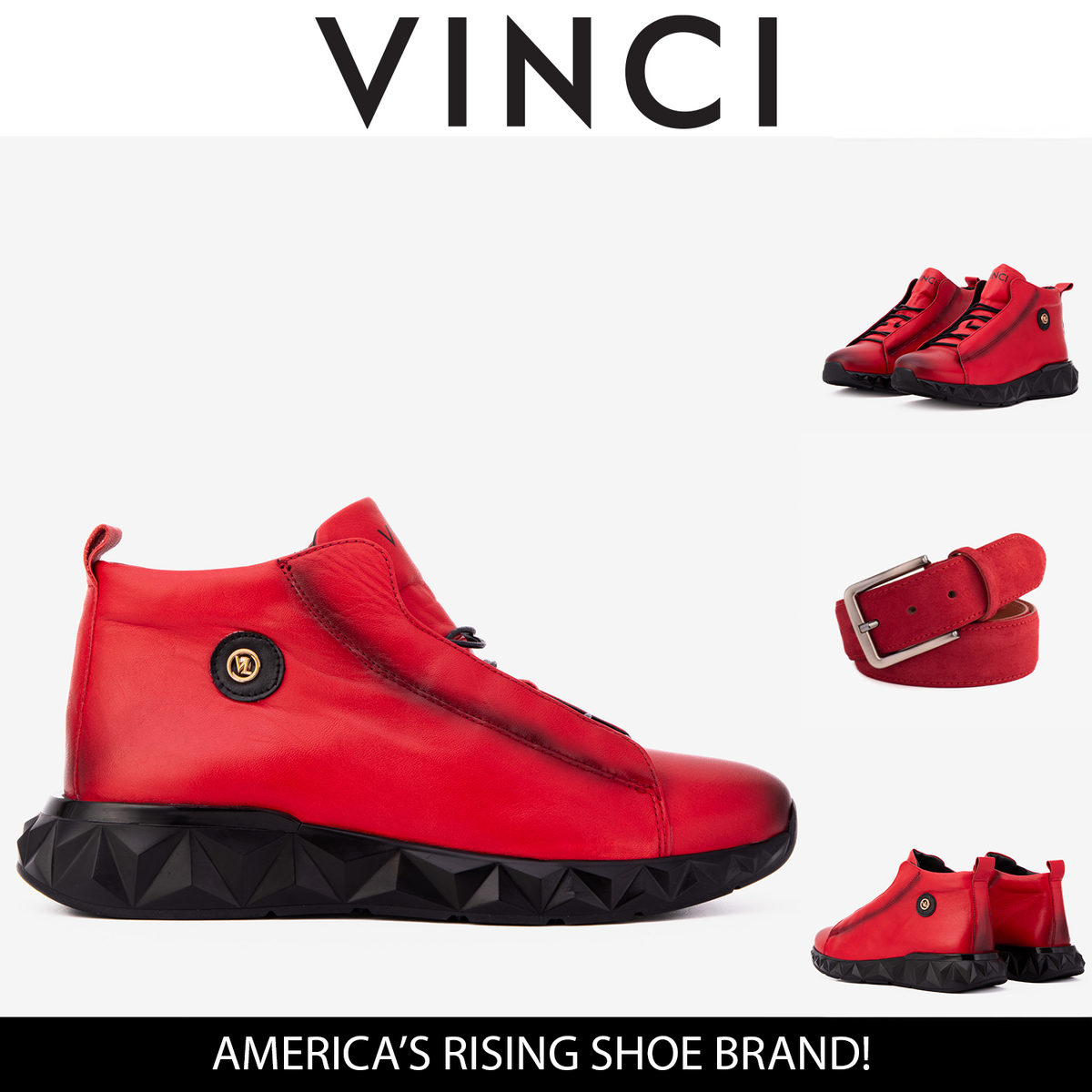 Vinci Leather The Vertex Red Leather Men's Sneaker – product view 3