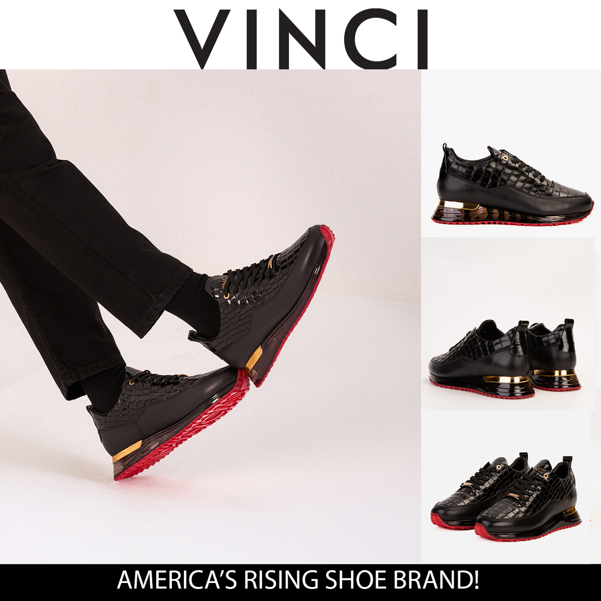 Vinci Leather The Marseille Black Leather Men Sneaker – product view 4