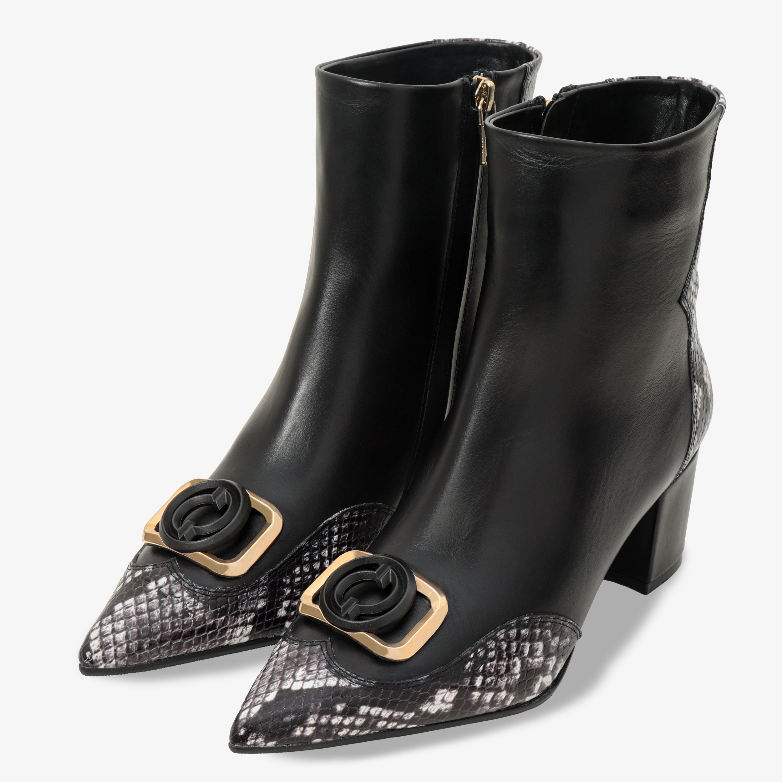 The Arezzo Black & White Leather Block Heel Women Boot