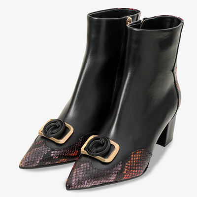 The Arezzo Black & Fuchsia Leather Block Heel Women Boot