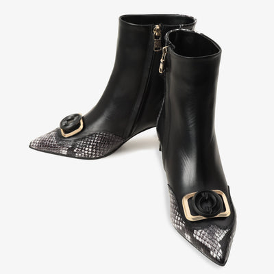 The Arezzo Black & White Leather Block Heel Women Boot