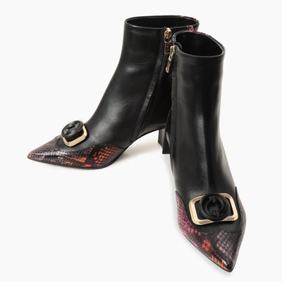 The Arezzo Black & Fuchsia Leather Block Heel Women Boot