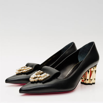 Vinci Leather The Love Black Leather Block Heel Pump Women Shoe – product view 2