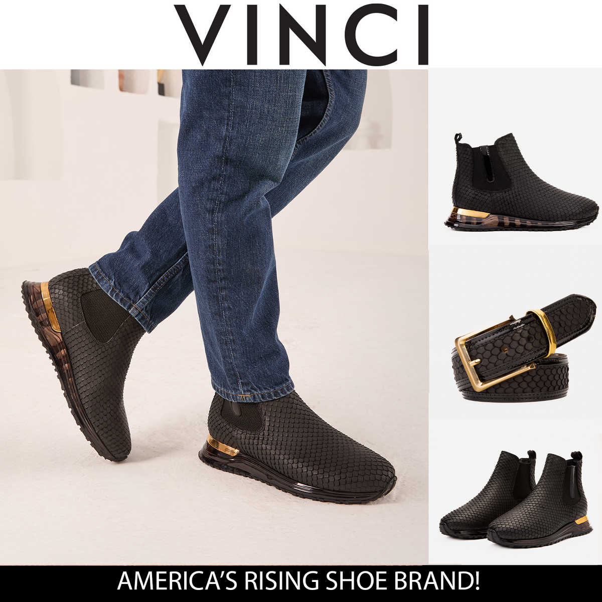 Vinci Leather The Panther Black Leather Men Chelsea Boot – product view 7