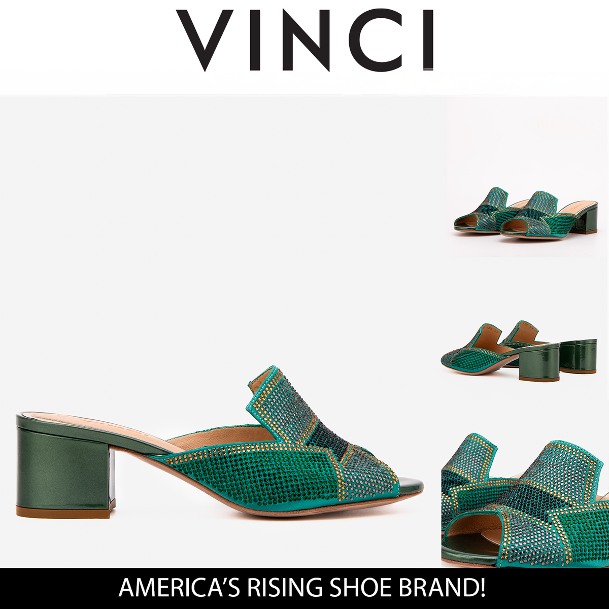 Vinci Leather The Magnolia Green Glitter Leather Women Sandal – product view 7