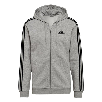 adidas Men's Standard Essentials 3-Stripes Fleece Full-Zip Hooded Track Top - Grey