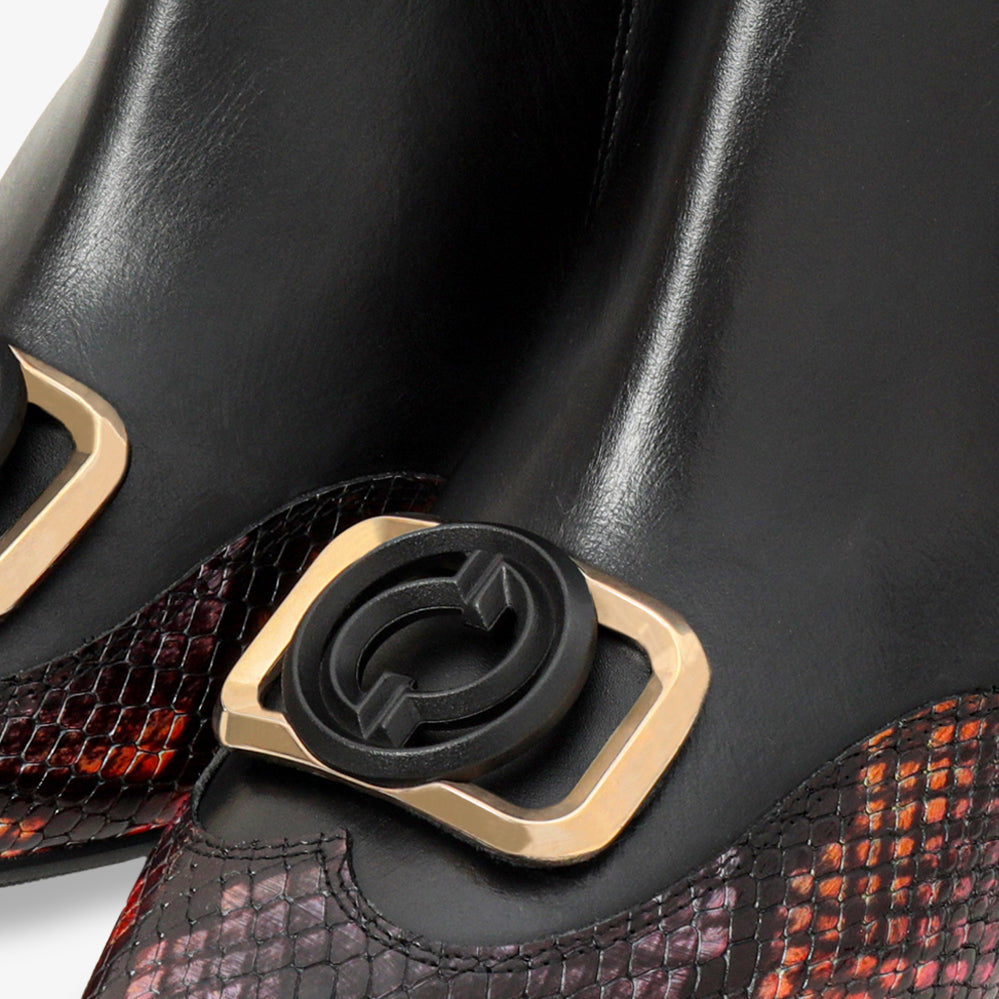 The Arezzo Black & Fuchsia Leather Block Heel Women Boot