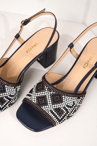 Vinci Leather The Nampula Navy Blue Leather Women Slingback Sandal – product view 7
