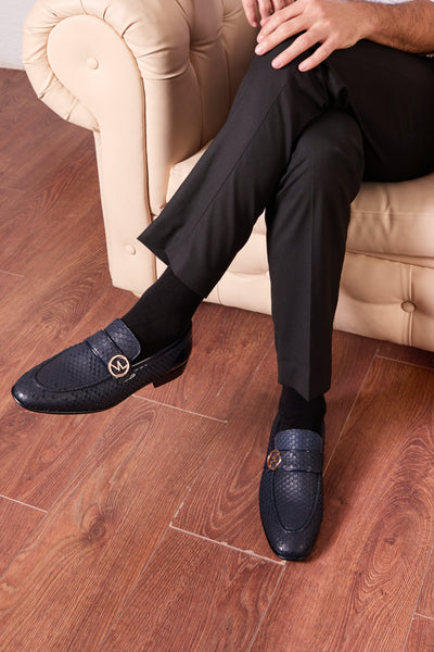Vinci Leather The Monarch Navy Blue Leather Men Dress Shoe – product view 4