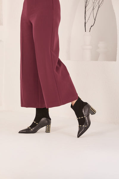 The  Valentina Black Leather Block Heel Women Boot