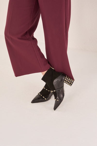 The  Valentina Black Leather Block Heel Women Boot